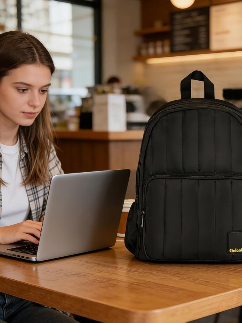 Puffer Laptop Backpack for Women, 14.7 Inch Waterproof Quilted Backpack,Lightwei - Picture 7 of 7